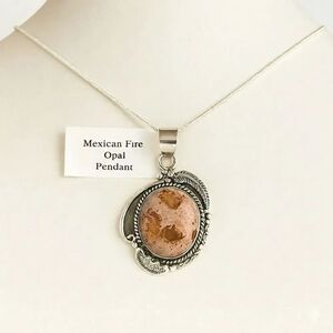 Southwestern Mexican Fire Opal Pendant Necklace Silver Boho Statement New